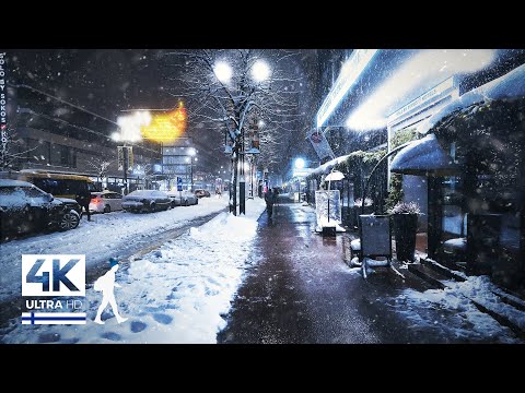 Snow Storm in Finland 🌨️ Night Walk in Snowfall, Lahti - Slow TV 4K