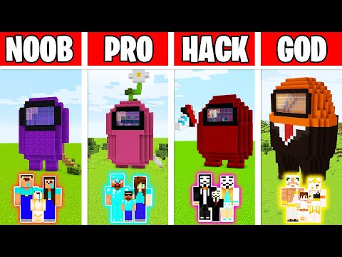 Minecraft: AMONG US HOUSE BUILD CHALLENGE - NOOB vs PRO vs HACKER vs GOD in Minecraft