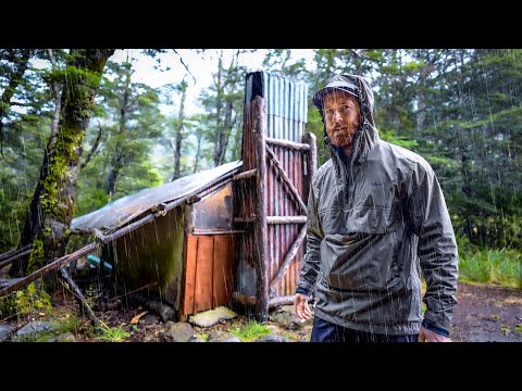 Rainstorm Camping In Rustic Cabin - Overnight Remote Shelter Heavy Rain