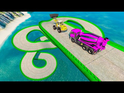 Impossible Loop Spiral Bridge | Crossing Cars Vs Cliff and Deep Water |  BeamNG.Drive