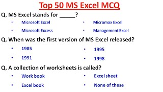 Top 50 MS Excel MCQ for all Competitive Exams | Microsoft Office | MS Excel mcq