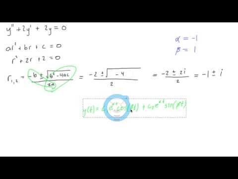 Linear second order DE: characteristic equation with complex roots example Video