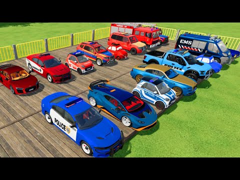 TRANSPORTING CARS, AMBULANCE, POLICE CARS, FIRE TRUCK OF COLORS! WITH TRUCKS! - FS 22