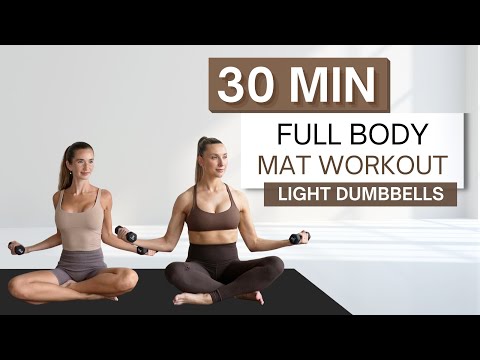 30 min FULL BODY MAT WORKOUT | Light Dumbbells | Pilates + Barre Inspired | Modifications Provided