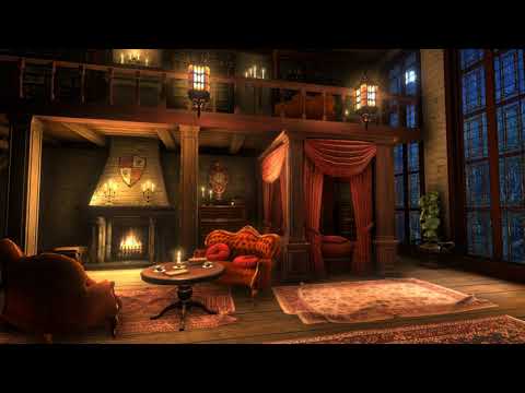 Cozy Castle Room with Rain, Thunderstorm & Fireplace Sounds to Sleep, Relax or study
