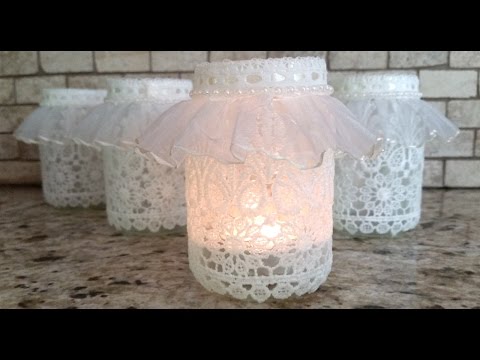DIY Lace Votive Candleholder vr to sweet milk shoppe's Craft While Recycling Challenge