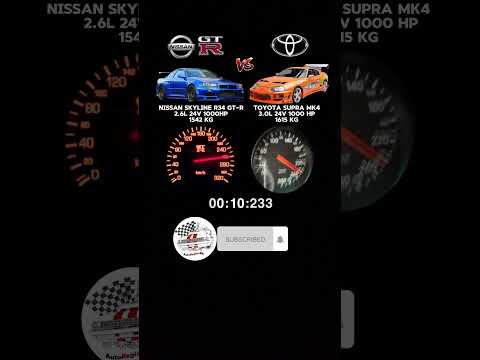 Nissan Skyline R34 GTR vs Toyota Supra MK4 | Acceleration 0-300 KM/H! #shorts #supra #nissan #gtr