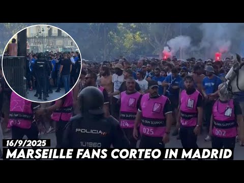MARSEILLE FANS CORTEO IN MADRID || Real Madrid vs Olympique Marseille 16/9/2025