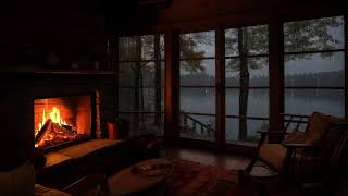 Cozy Forest Cabin Ambience With Heavy Rain And Crackling Fire Sounds for Deep Relaxation