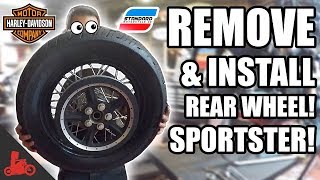 How To Remove & Install REAR WHEEL + Tire Change! - Harley Sportster!
