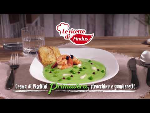 Crema di Pisellini Primavera con stracchino e gamberi