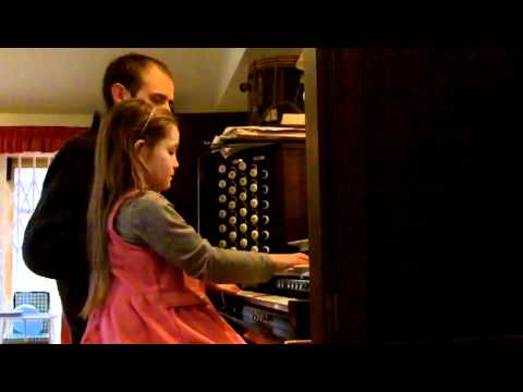 Alma Deutscher (7) and Tobias Cramm improvising together on the organ, February 2012