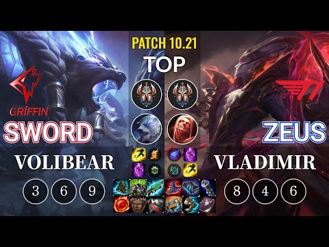 GRF Sword Volibear vs T1 Zeus Vladimir Top - KR Patch 10.21
