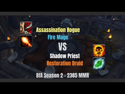 Assa Rogue Fire Mage vs Shadow Priest Resto Druid - 2385 MMR - BfA Season 2