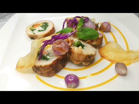 How to make Chicken Roulade "Chicken Roll" | Recipe with Feta Cheese | Greek Style Food Plating Idea
