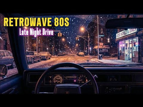 Synthwave Night Drive • Snowy Late Night Street 1988 • 80s Retro Music