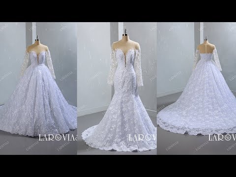 Lace and Tulle Wedding Dresses Detachable Skirt with...