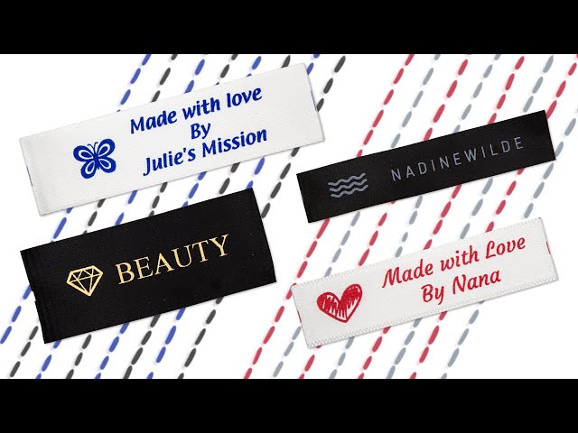  Wunderlabel Personalized Custom Customize Standard Iron on  Woven Label with Frame Crafting Ribbons Tag Clothing Sewing Sew Clothes  Garment Fabric Material Embroidered Label Labels Tags, 100 Labels : Arts,  Crafts