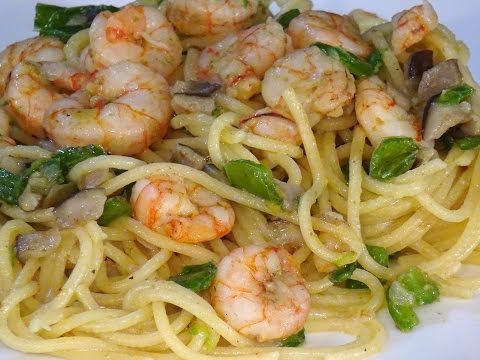 Receta Espaguetis con gambas y verduras - Recetas de cocina, paso a paso, tutorial. Loli Domínguez