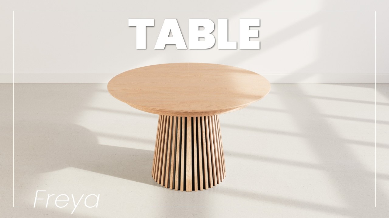 Thumbnail video of the produit Freya - table à manger ronde extensible - effet bois - 4 à 8 personnes