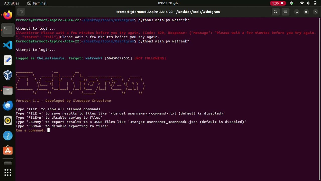 fix error 429 on Osintgram