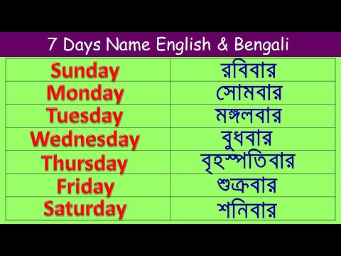 7 Days Name English & Bengali/Sunday Monday With Spelling English & Bengali/বাংলায় ৭ দিনের নাম