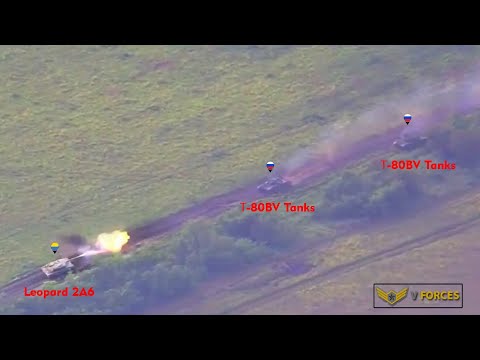 Battle of Tanks!! Ukrainian Leopard 2A6 Destroys Two Russian T-80BV Tanks at Close Range at Robotyne