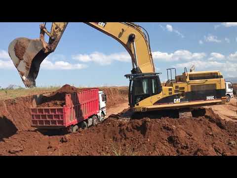 Caterpillar 365C Excavator Loading Trucks - Operator View