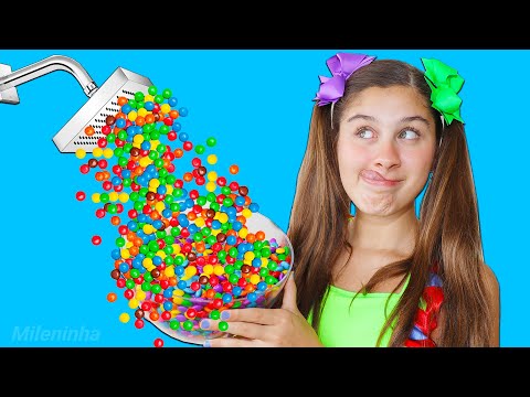 MILENINHA FINGE BRINCAR CHUVEIRO MÁGICO M&MS - Kids Pretend Play Magic Shower M&M's Yummy