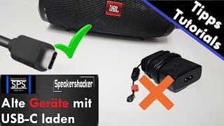 Geräte ohne USB C mit USB C aufladen, betreiben USB-C nachrüsten an alten Bluetooth Lautsprecher