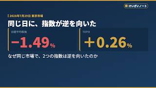 日経平均は下げ、TOPIXは上げた7月29日｜同じ市場で指数が逆を向く理由【けいざいノート】