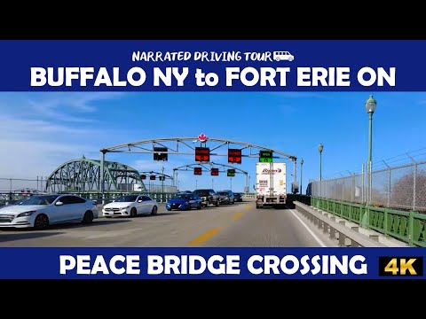 📌 Crossing the Peace Bridge 🌉 | Buffalo, NY 🇺🇸 to Fort Erie, ON 🇨🇦 | 4K Scenic Drive
