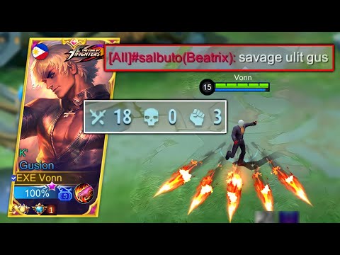 NO DEATHS!! GUSION SAVAGE + 18 KILLS EASILY BURST ANY TANK HERO??!!