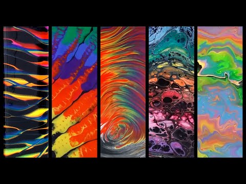 Rainbow Pours 5 Ways - Five Different Fluid Acrylic Pouring Techniques in 20 Minutes