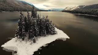 Drone over Lake Wenatchee in Winter