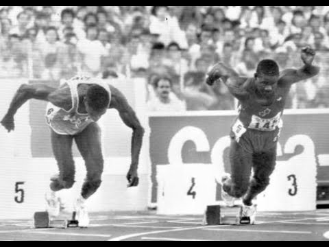 Ben Johnson A fantastic start on the border of Falstart (Rome 87) slow motion