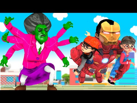 Good Nick Transform Iron Man vs Zombie Miss T Six Hands Saves City - Scary Teacher 3D Happy ending