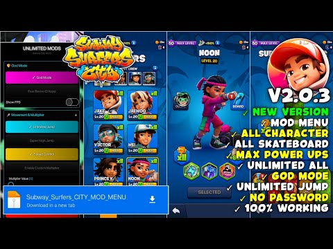 Subway Surfers CITY Mod Menu v2.0.3 | MOD APK | All Characters & Hoverboards UNLOCKED | GOD MODE