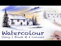 Watercolour Lesson Using 1 Brush 2 Colours Paint A Snowy Lodge Grounds
