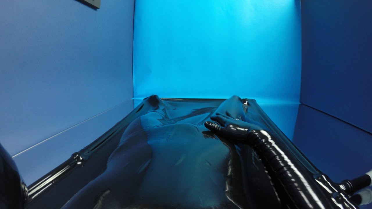 Latex vacbed with sleeves for solo use - from first person view ! Vacbed made by Eurocatsuits
