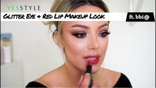 Glitter Eye & Red Lip Makeup Look | Bbi@