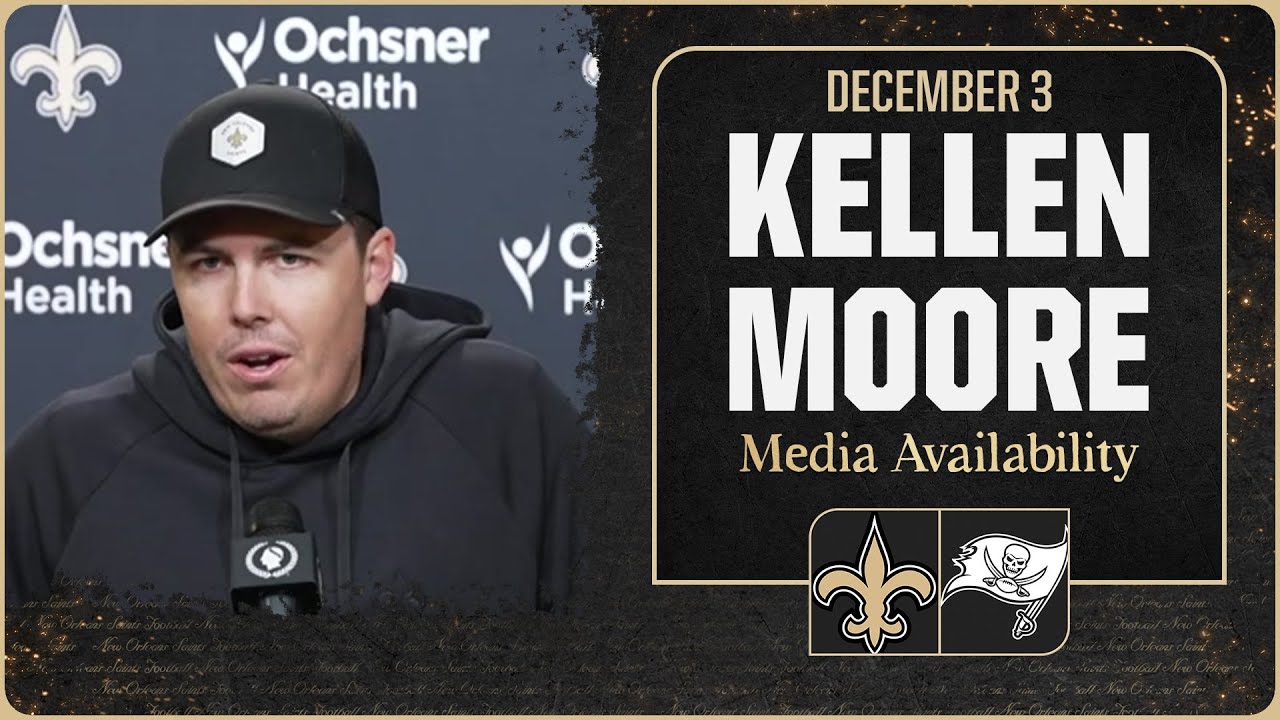 Kellen Moore on Buccaneers, Tyler Shough's progression | New Orleans Saints