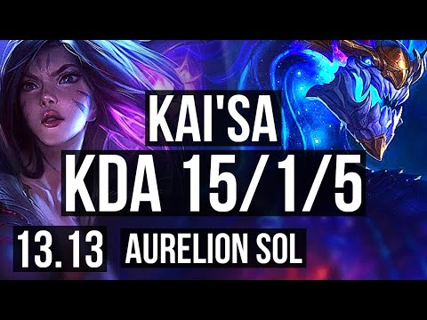 KAI'SA vs AURELION SOL (MID) | 15/1/5, 1400+ games, Legendary, 1.0M mastery | EUW Master | 13.13