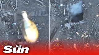 Ukrainian drone drops grenade into trench and blows up Russian soldiers