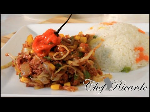 Jamaican Cabbage And Corn Beef With White Rice, |...