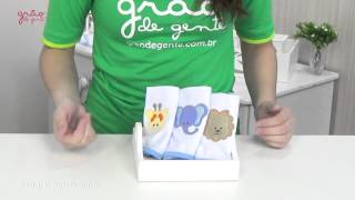 Jogo de Fraldas de Boca Malha Bichos da Selva Azul com 3 | Ref: 45438
