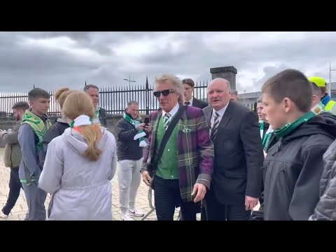 ROD STEWART ARRIVING BEFORE THE CELTIC V RANGERS GAME