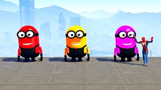 GTA 5 Epic Ragdolls RED SPIDERMAN VS RED MINION VS GREEN MINION Euphoria Physics Ep.11 #Spiderman