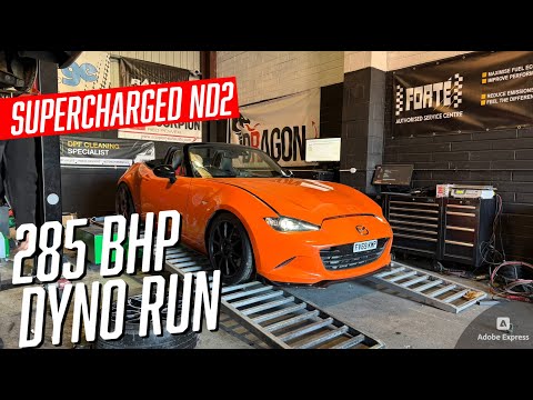 Supercharged MX5 Miata ND2 Fab9 HKS GT2 kit in the UK. 251whp / 285bhp 99 ron Tesco fuel.