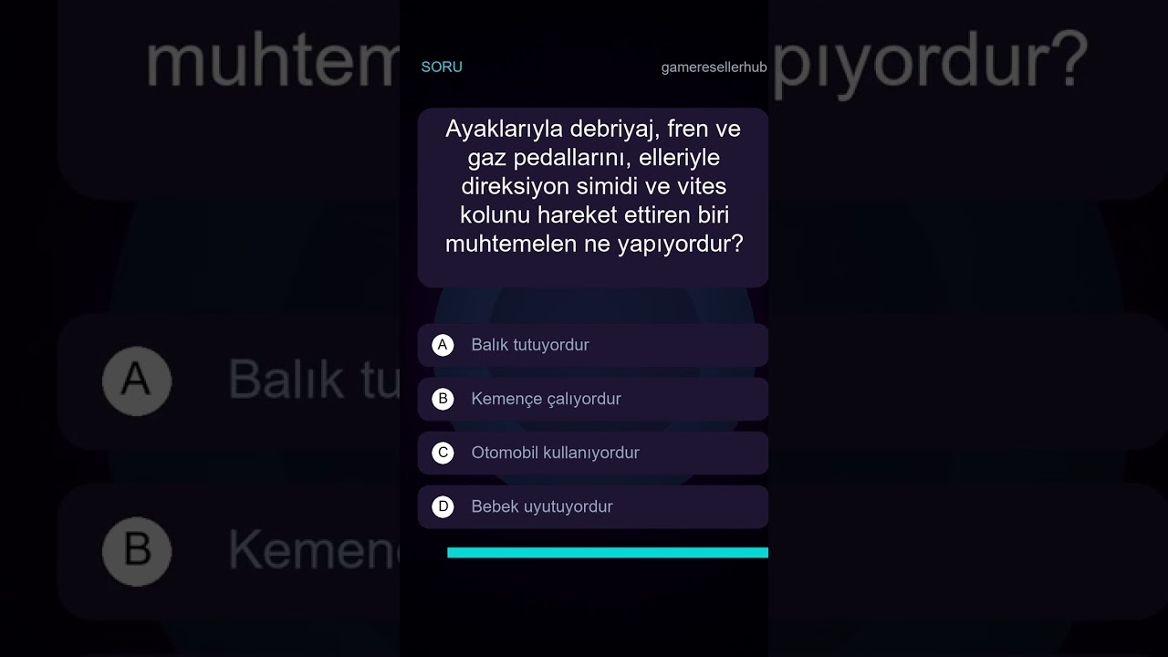 Ayaklarıyla debriyaj, fren ve gaz pedallarını, elleriyle direksiyon simidi ve vites kolunu hareket ettiren biri muhtemelen ne yapıyordur?